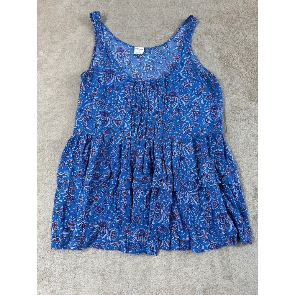 Intimately Free People Blue Paisley Tiered M Ruffle Tank Top Pintuck Boho EUC